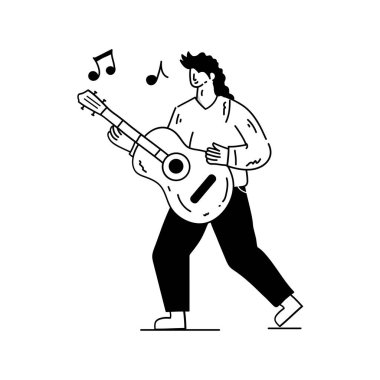 Müzikal enstrüman vektör illüstrasyon tasarımı ile müzik çalan müzisyen
