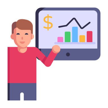 Tablet vektör illüstrasyon tasarımına sahip iş adamı