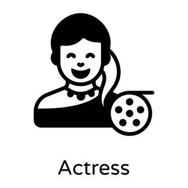 Kulaklıklı kadın, siyah ikon, konsept illüstrasyon, sembol, düz vektör işareti.