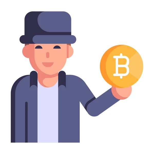 Hombre Con Bitcoin Vector Diseño Ilustración — Vector de stock