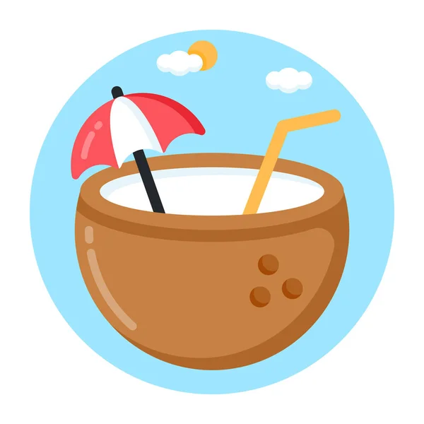 Икона Кокосового Коктейля Плоская Иллюстрация Векторных Значков Пляжных Напитков Веб — стоковый вектор