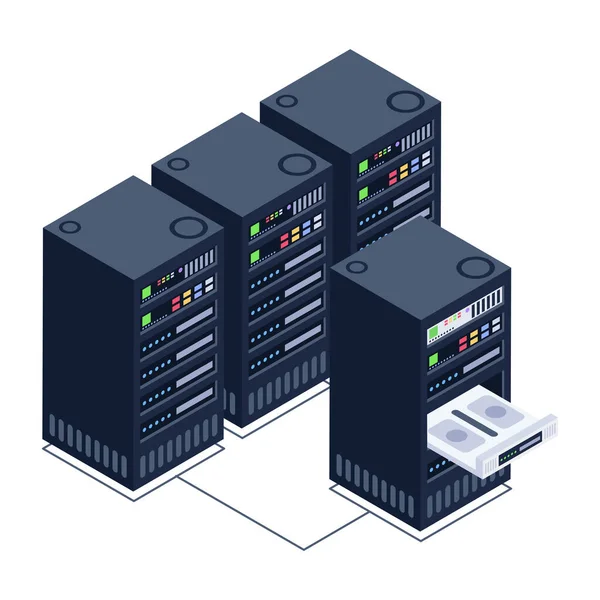Serverraum Mit Servern Und Datenbankvektorgrafik — Stockvektor
