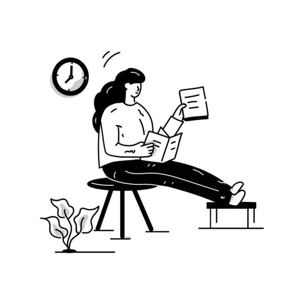 Homem Sentado Cadeira Com Livro Xícara Café Ilustração Vetor —  Vetores de Stock