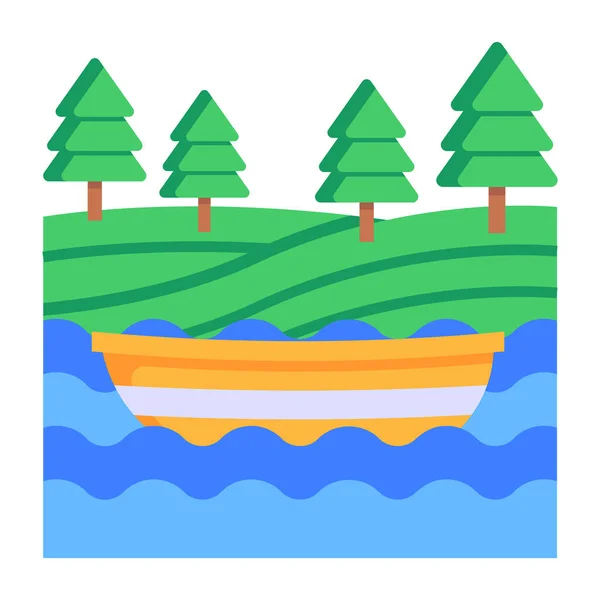 Vector Illustration Cartoon Boat Lake — Stock Vector