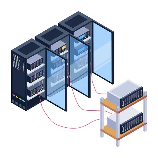 Vectorillustratie Van Serverruimte Met Servers Apparatuur — Stockvector