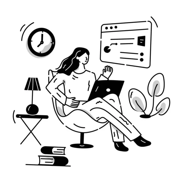 Ilustração Vetorial Mulher Usando Laptop —  Vetores de Stock