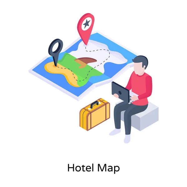 Vector Isométrico Ilustración Del Mapa Del Hotel — Vector de stock