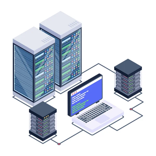 Isometrische Vectorillustratie Van Computer Technologiepictogram Set Van Server Database Stock — Stockvector