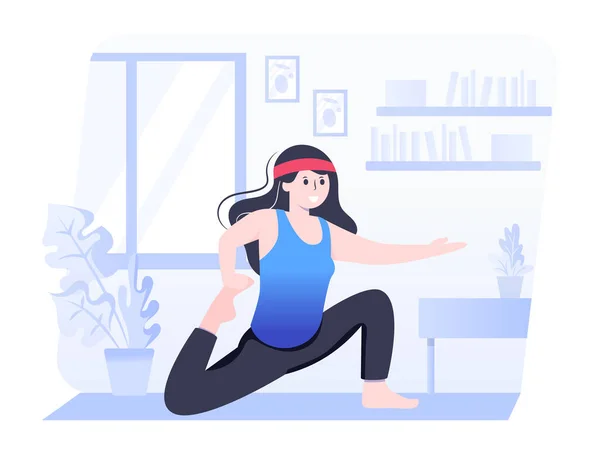 Frau Übt Yoga Pose Der Turnhalle Vektor Illustration — Stockvektor