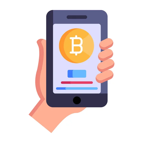 Mobiel Bankieren Bitcoin Betaling Geld Smartphone Munt Valuta Contant Geld — Stockvector