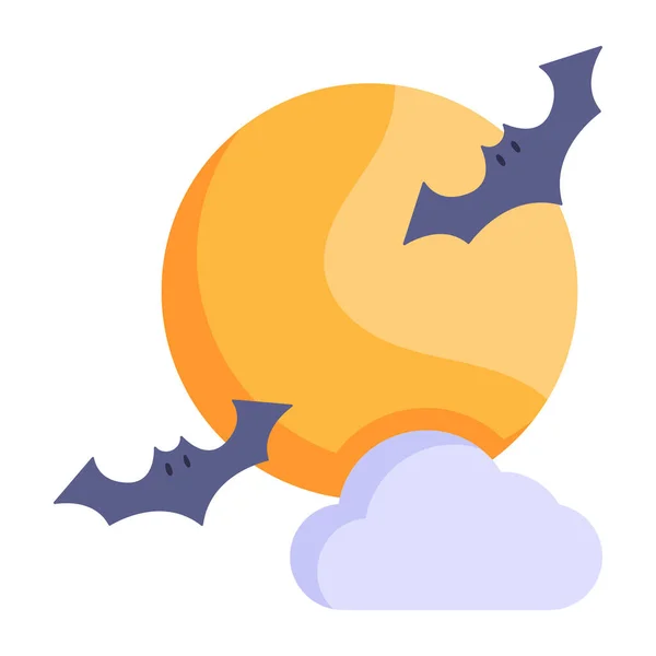 Luna Halloween Con Pipistrello Vettoriale Illustrazione — Vettoriale Stock