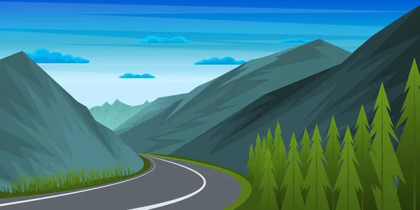 Illustration Der Straße Der Berglandschaft Mit Bergen — Stockvektor