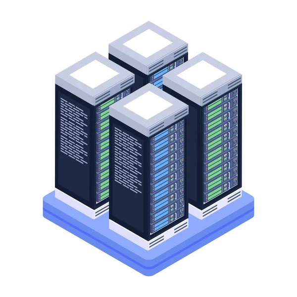 Sala Server Isometrica Con Server Database Illustrazione Vettoriale — Vettoriale Stock