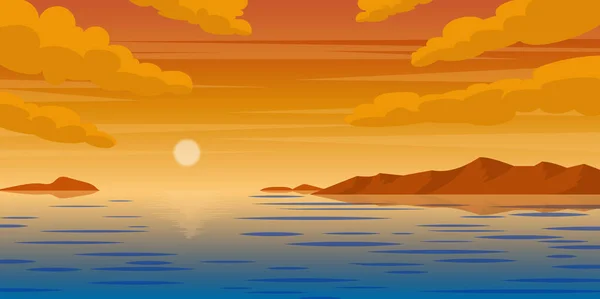 Magnifique Coucher Soleil Avec Montagnes Mer — Image vectorielle