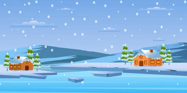 Paisaje Invernal Con Nieve Árboles — Vector de stock