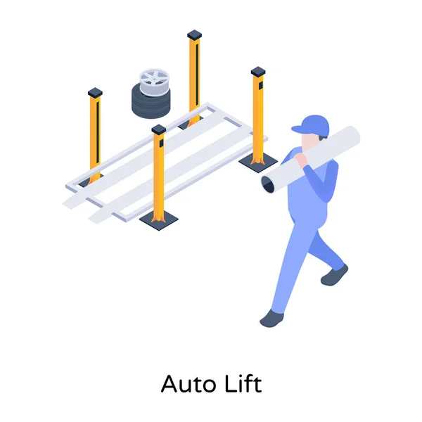 Werknemer Auto Lift Concept Vectorillustratie — Stockvector