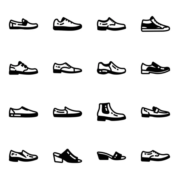 Schuh Ikonen Schwarzen Stil Isoliert Auf Weißem Hintergrund Vektorillustration — Stockvektor
