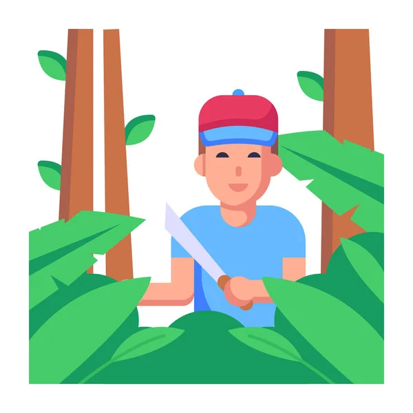 森林矢量图解设计中的带刀儿童 — 图库矢量图片