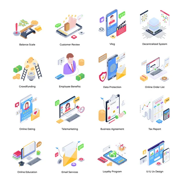 Negócio Finanças Conjunto Ícones Planos Ilustração Vetorial — Vetor de Stock