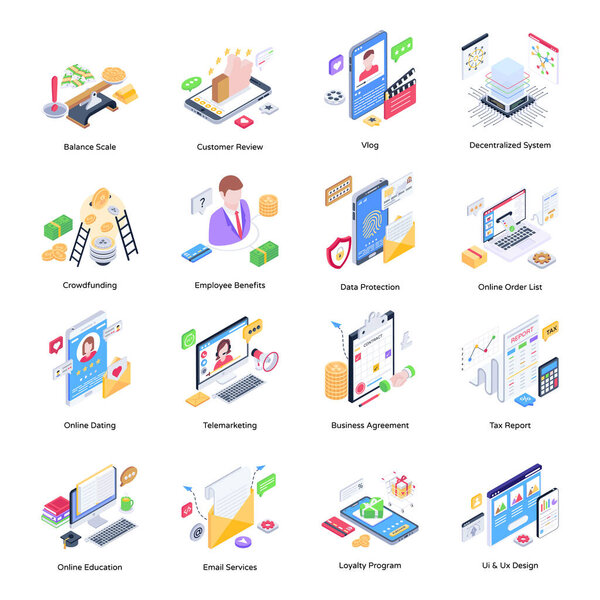 business and finance flat icons set. vector illustration