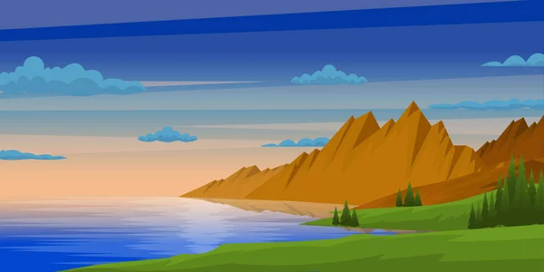 Beau Paysage Avec Lac Montagnes — Image vectorielle