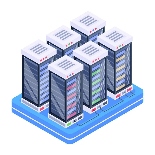 Dataservers Met Isometrische Icoon Vectorillustratie — Stockvector