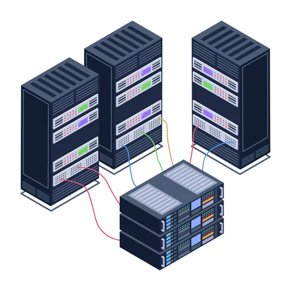 Serverraum Mit Servern Und Datenbanksymbolen Vektor Illustration Design — Stockvektor