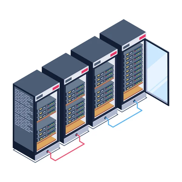 包含服务器和数据中心矢量说明的数据库服务器室 — 图库矢量图片