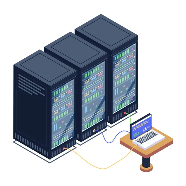 Sala Server Con Server Illustrazione Vettoriale Del Computer — Vettoriale Stock