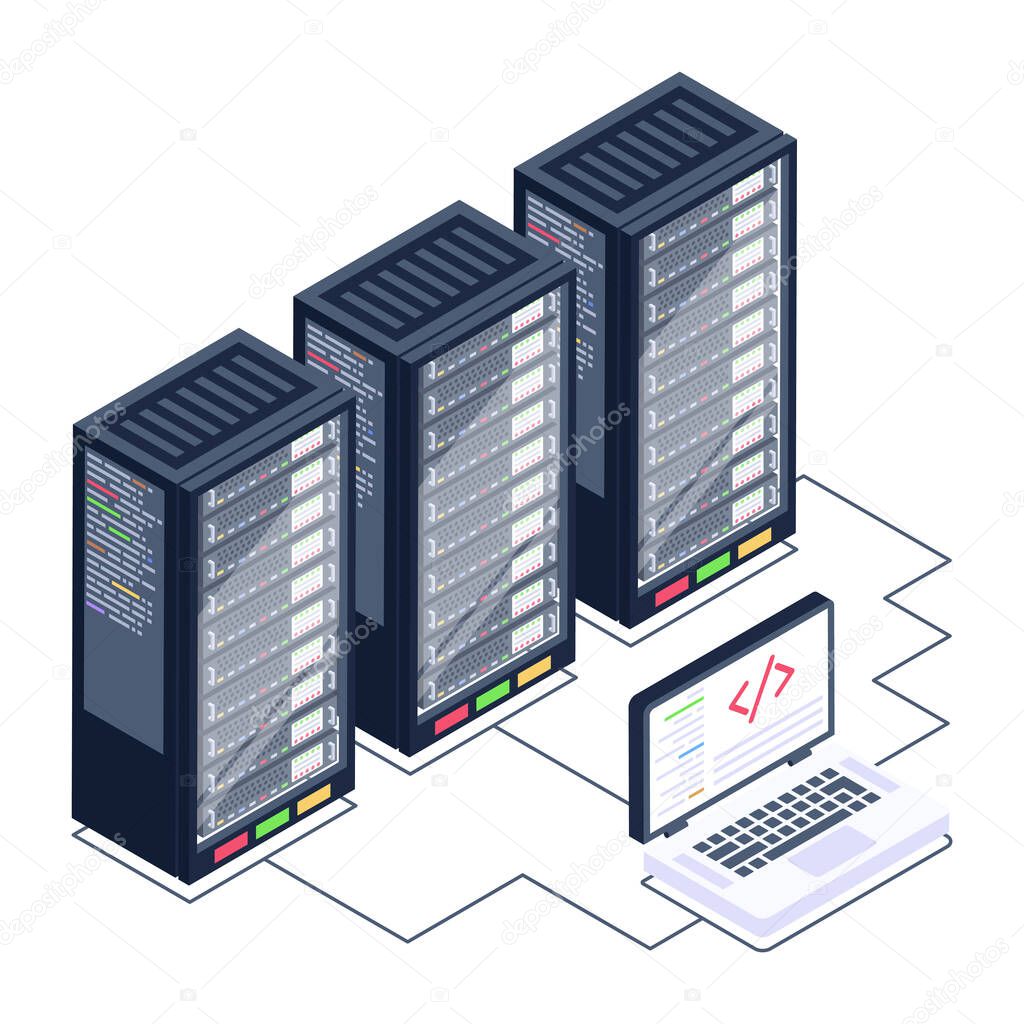 data center server room with servers and database vector illustration design