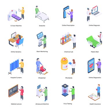 Eğitimin, insanların ve diğer vektör illüstrasyonlarının izometrik simgeleri