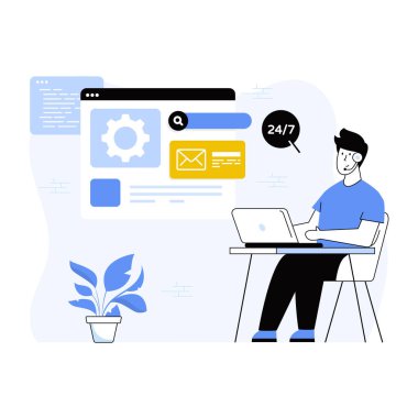 Dizüstü bilgisayarı ve akıllı telefonu olan bir adamın düz dizayn konseptinin vektör çizimi