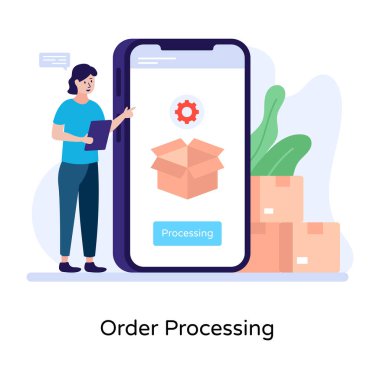 Bir kutuyla çevrimiçi hizmetlerin işleyişi. vektör illüstrasyonu