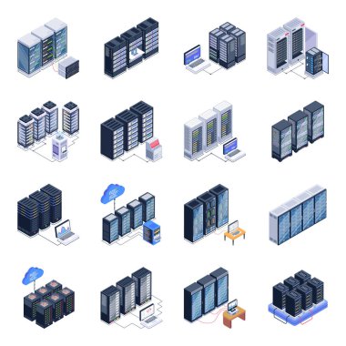 Veritabanının izometrik simgeleri, vektör illüstrasyonu