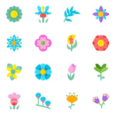 Çiçek ve yaprak seti, vektör illüstrasyonu