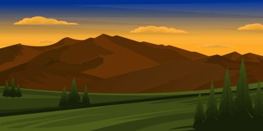 Dağlı ve günbatımlı güzel manzara