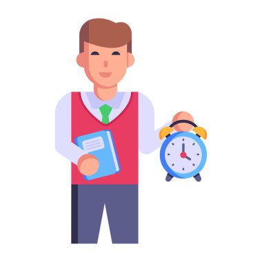 Çantalı ve alarmlı adam vektör çizim tasarımı