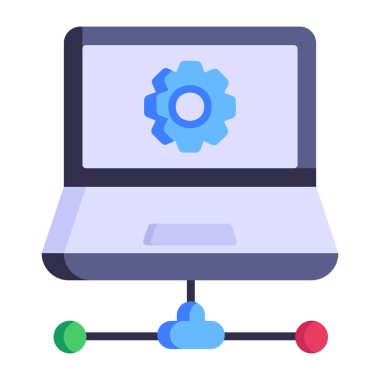 Bulut hesaplama ve teknoloji temalı dizüstü bilgisayar izole edilmiş tasarım vektörü çizimi