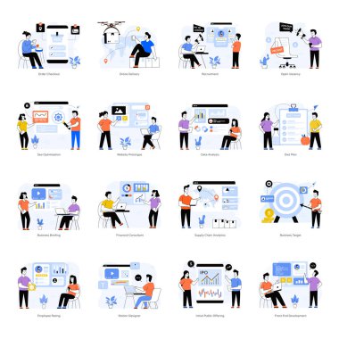 Modern ofiste birlikte çalışan iş adamları. vektör illüstrasyonu