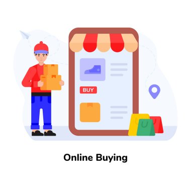 İnternetten alışveriş. düz dizayn. vektör illüstrasyonu