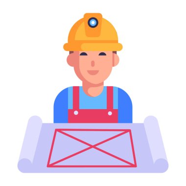 Plan vektör illüstrasyon tasarımlı inşaat işçisi