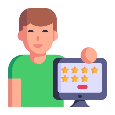 Dizüstü bilgisayarı ve yıldız simgesi olan bir adam.