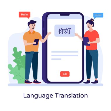 Akıllı telefona ve konuşma balonu vektör çizimine sahip adam