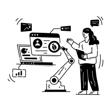 Robot elli bir kadının vektör çizimi