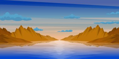 Dağları ve gölü olan güzel bir manzara.