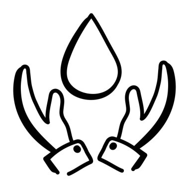 Su damlası ikonu olan bir el. vektör illüstrasyonu