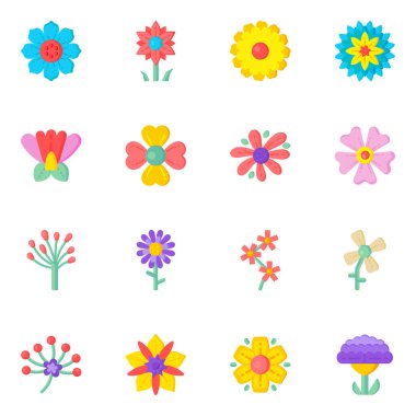 Çiçek seti, vektör illüstrasyonu