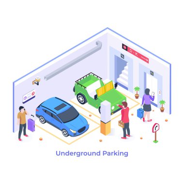 Yeraltı otoparkının izometrik çizimi