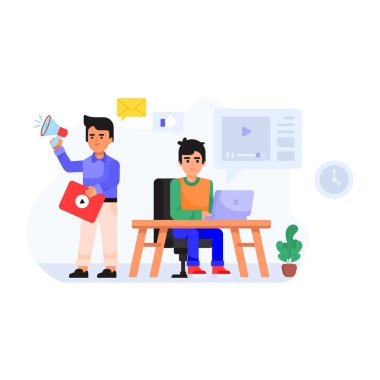 Laptop ve kahve fincanı çizim tasarımı ile birlikte çalışan insanlar