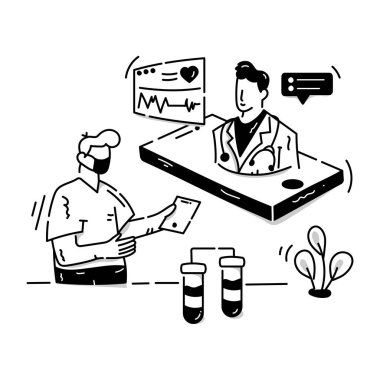 Laptop ve akıllı telefon vektör illüstrasyon tasarımlı doktor